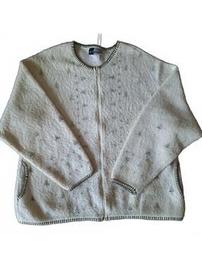 Artisans Vintage Cream Wool Zip-Up Cardigan Sweater Medium